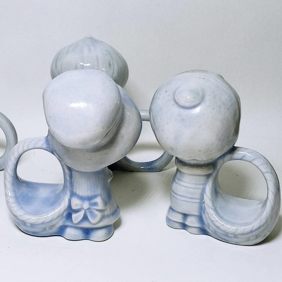 Big Head Kids Napkin Rings Blue Ceramic Baskets Set of 6 Napkin Holders (j) - Picture 5 of 8